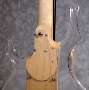 Designer: Matt Harrell, Spring 2005, Photography: Alan Harp, Constructed of maple solids and acrylic, the guitar is a fully functional instrument machined on the CNC router. 
